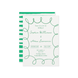 Invitación Green Hand Written Pinstripe Whimsical Wedding