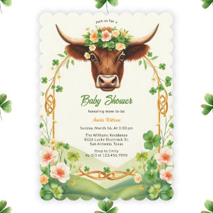 Invitación Green Highland Cow St. Patrick's Day Baby Shower