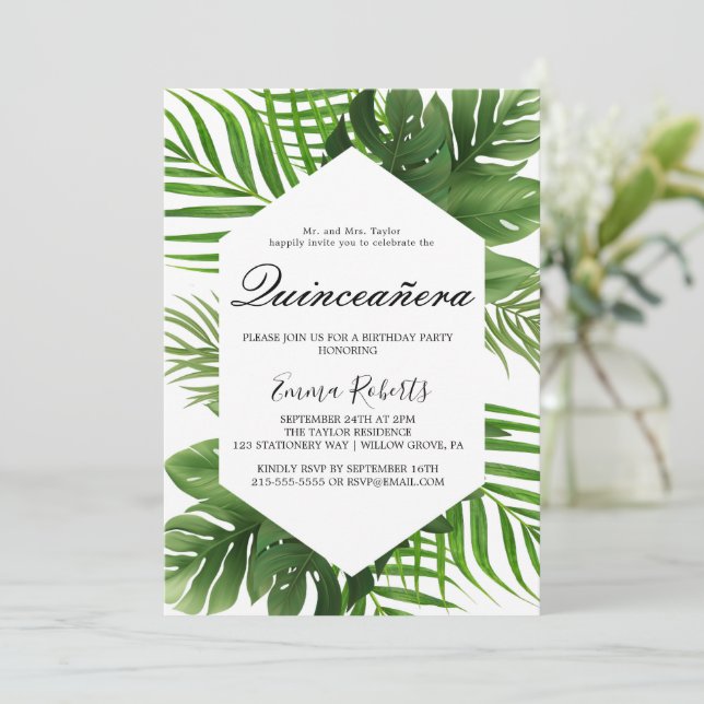 Invitación Green Hunter Green Quinceañera (Anverso de pie)