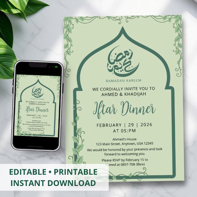 Invitación Green Islamic Arch Vine Ramadan Iftar Invitation (Subido por el creador)