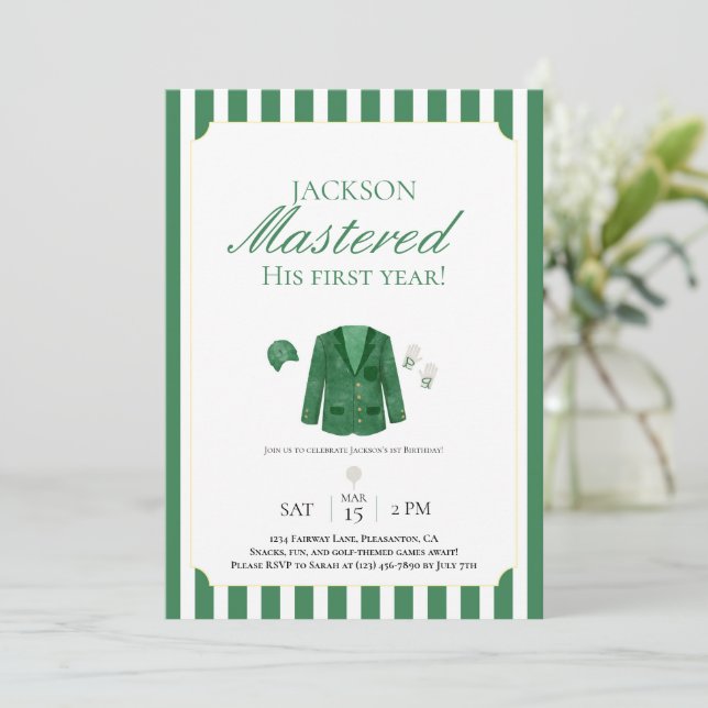 Invitación Green Jacket Golf First Birthday Invitation (Anverso de pie)
