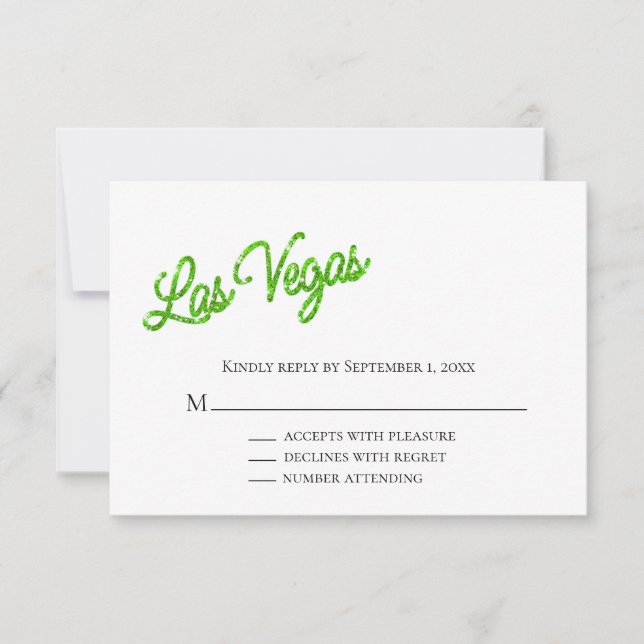 Invitación Green Las Vegas Sparkles Wedding RSVP (Anverso)
