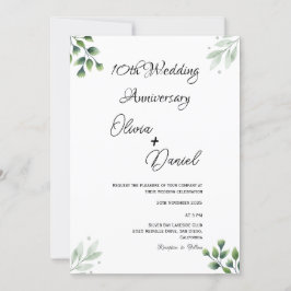 Invitación Green Leaf' Standard 10th Wedding Anniversary 