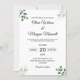 Invitación Green Leaf' Standard 25th Wedding Anniversary 