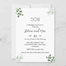 Invitación Green Leaf' Standard 50th Wedding Anniversary 