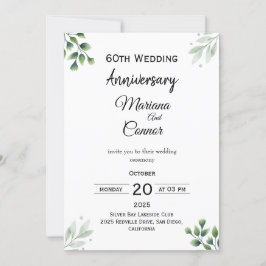 Invitación Green Leaf' Standard 60th Wedding Anniversary 