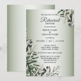 Invitación Green Leaves Black Olive Rehearsal Dinner Party