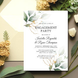 Invitación Green Leaves Gold Watercolor ENGAGEMENT PARTY