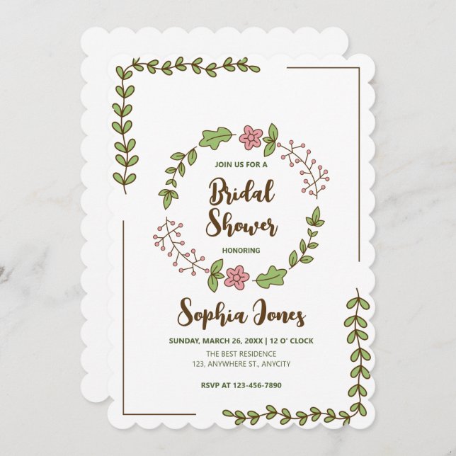 Invitación Green Lees Pink Flower Bridal Shower (Anverso / Reverso)
