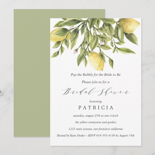 Invitación Green | Lemones y Bodas de follaje Ducha de novias (Anverso / Reverso)