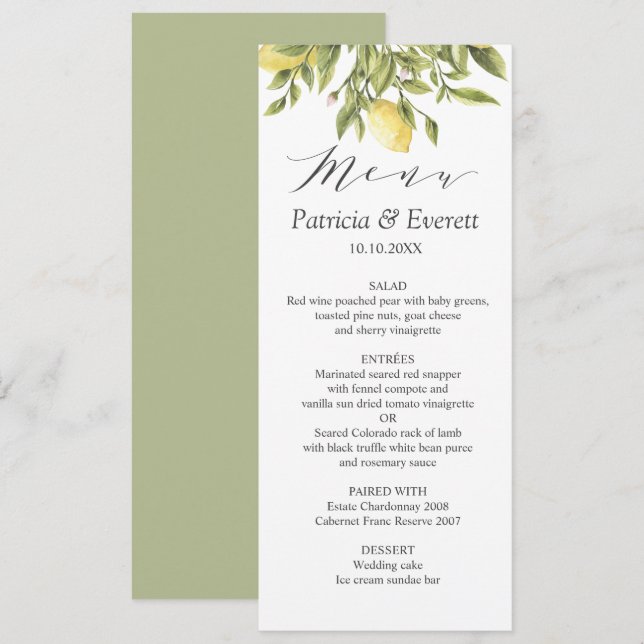 Invitación Green | Lemons y deja Boda de moda Boho (Anverso / Reverso)