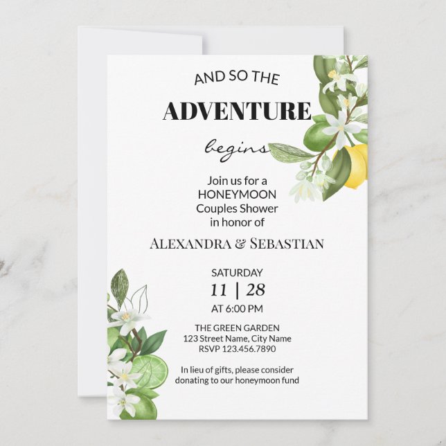 Invitación Green Lemony Honeymoon Shower (Anverso)