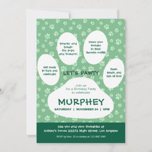 Invitación Green Let's Pawty, Paw Print