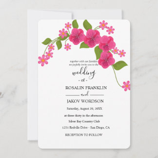 Invitación green & light magenta floral wedding