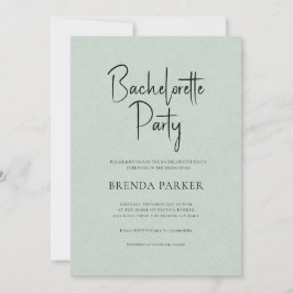 Invitación Green Linen Simple Black Script Bachelorette Party
