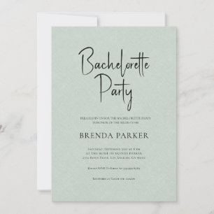 Invitación Green Linen Simple Black Script Bachelorette Party