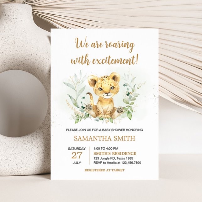 Invitación Green Lion Baby Shower (Gender Neutral Lion Jungle Baby Shower Invitation)