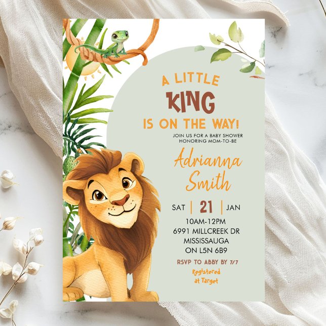 Invitación Green Lion Little King On The Way Baby Shower (Subido por el creador)
