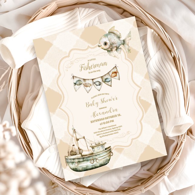 Invitación Green Little Fishman Fishing Baby Shower (Subido por el creador)