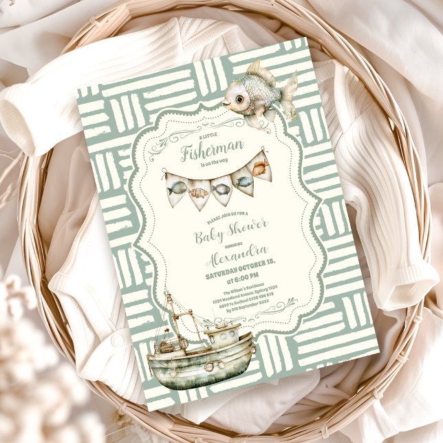 Invitación Green Little Fishman Fishing Baby Shower (Subido por el creador)