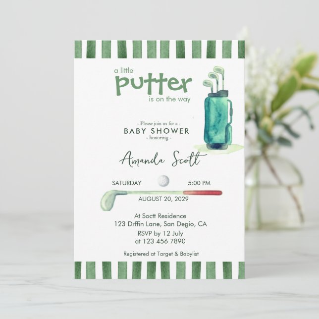 Invitación Green Little Putter on the Way Golf  Baby Shower   (Anverso de pie)
