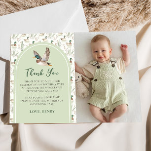 Invitación Green Lucky Duck Boy Birday Photo You Card