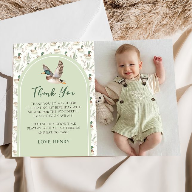 Invitación Green Lucky Duck Boy Birday Photo You Card (Subido por el creador)