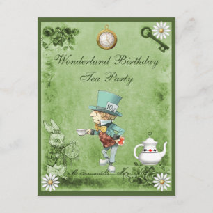 Invitación Green Mad Hatter Wonderland Birthday Tea Fiesta