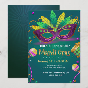 Invitación Green Mascarada verde azulada mascara al Fiesta