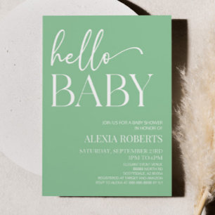 Invitación Green Minimal Hello Baby Baby Shower