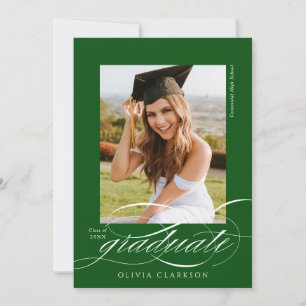 Invitación Green Modern Elegant Script Photo Graduation Party