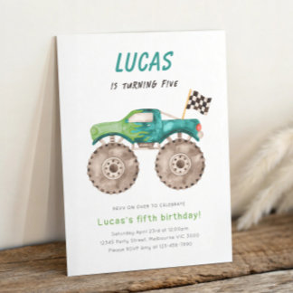 Invitación Green Monster Truck Any Age Birthday Party
