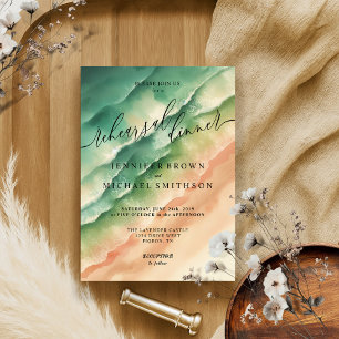 Invitación Green Ocean Beach Summer Watercolor Boda Cena