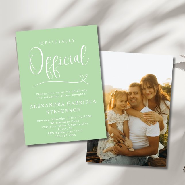 Invitación Green Officially Official Adoption Day Party Photo (Subido por el creador)