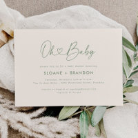 Green Oh Baby Heart Calligraphy Simple Baby Shower