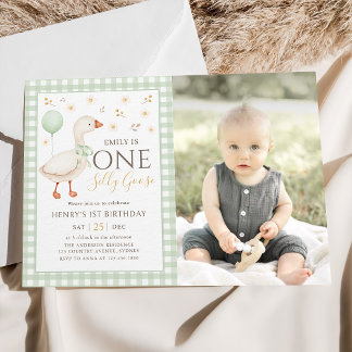 Invitación Green One Silly Goose 1er cumpleaños foto