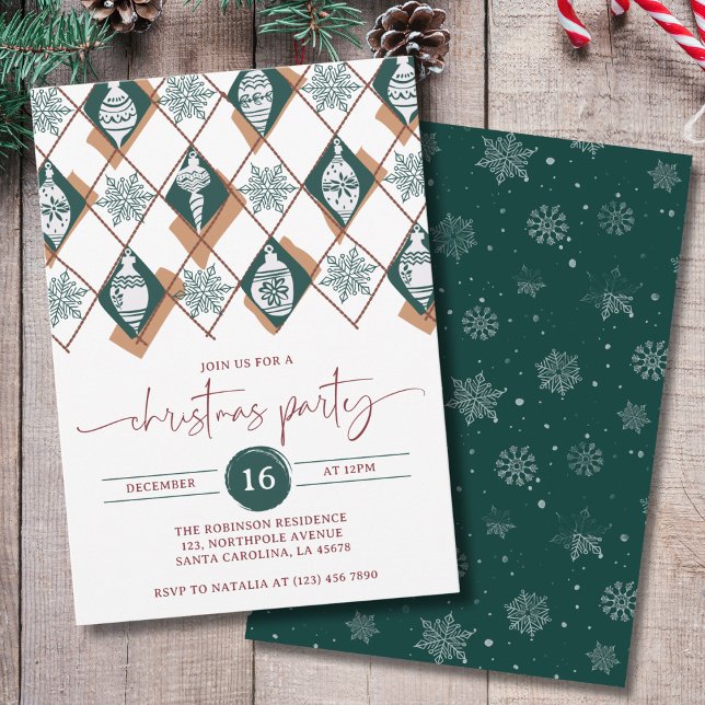 Invitación Green Ornaments Snowflakes Christmas Party (Subido por el creador)