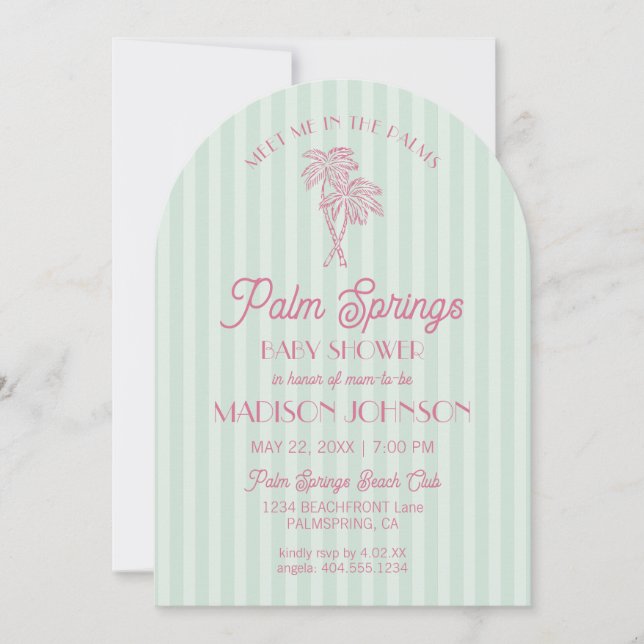 Invitación Green Palm Springs Pastel Beach Cabana Baby Shower (Anverso)