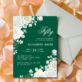Invitación Green Pastel White Rose Floral Cumpleaños