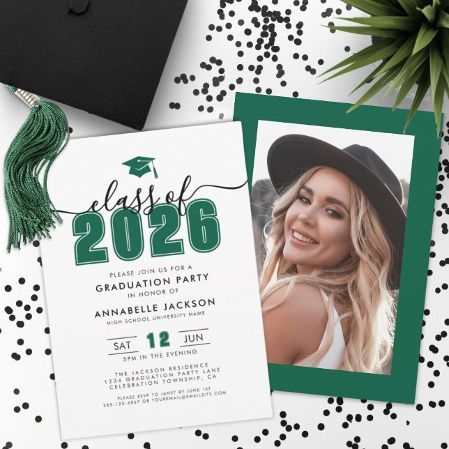Invitación Green Photo Graduation Party (Green Photo Graduation Party Invitation)