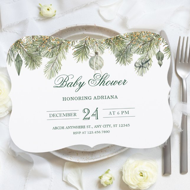 Invitación Green pine branch baby shower (Subido por el creador)