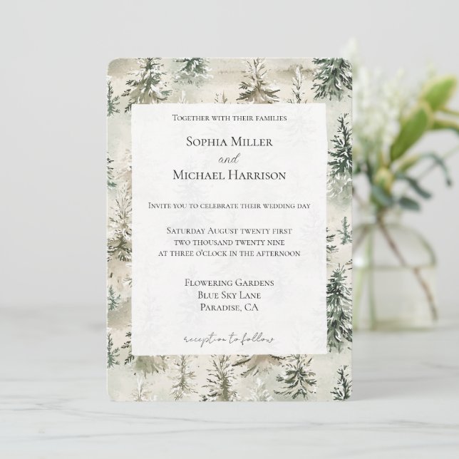 Invitación Green Pine Trees Wedding (Anverso de pie)