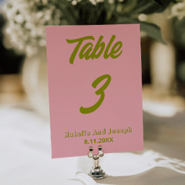 Invitación Green Pink Colorful Funky Wedding Table Number    