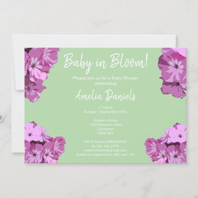 Invitación Green & Pink Floral Baby Shower Invitation (Anverso)