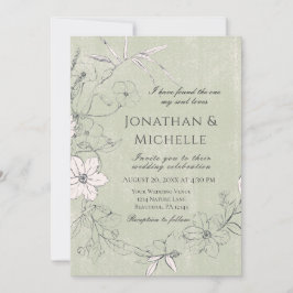 Invitación Green Pink Floral Garden Wreath Christian Boda
