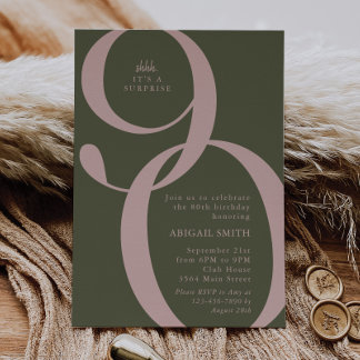 Invitación Green Pink Shh It's a Surprise 90th Birthday Party