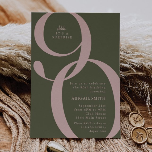 Invitación Green Pink Shh It's a Surprise 90th Birthday Party (Subido por el creador)