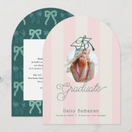 Invitación Green Pink Stripes Photo Graduation Announcement