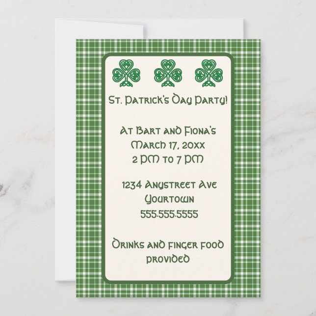 Invitación Green Plaid and Green Shamrock St. Patrick's Day (Anverso)