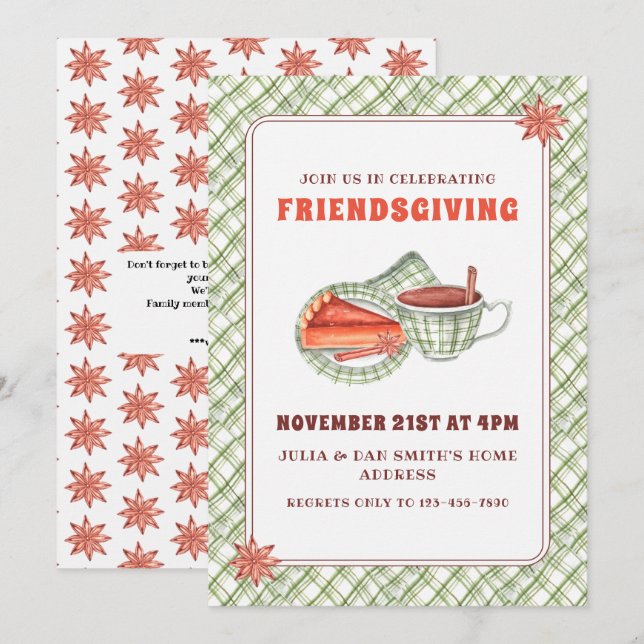 Invitación Green Plaid Pumpkin Pie Día de Acción de Gracias (Anverso / Reverso)